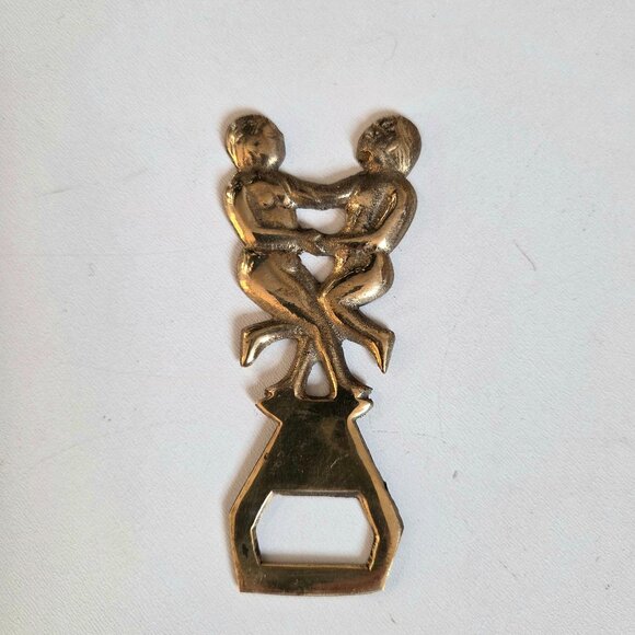 Vintage solid brass beer bottle opener with two dancing girls  41/4'' x 1 3/4''. - Picture 1 of 3